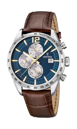 New Festina 16760 Herreur, , 43 mm Blå/Brun/Stål