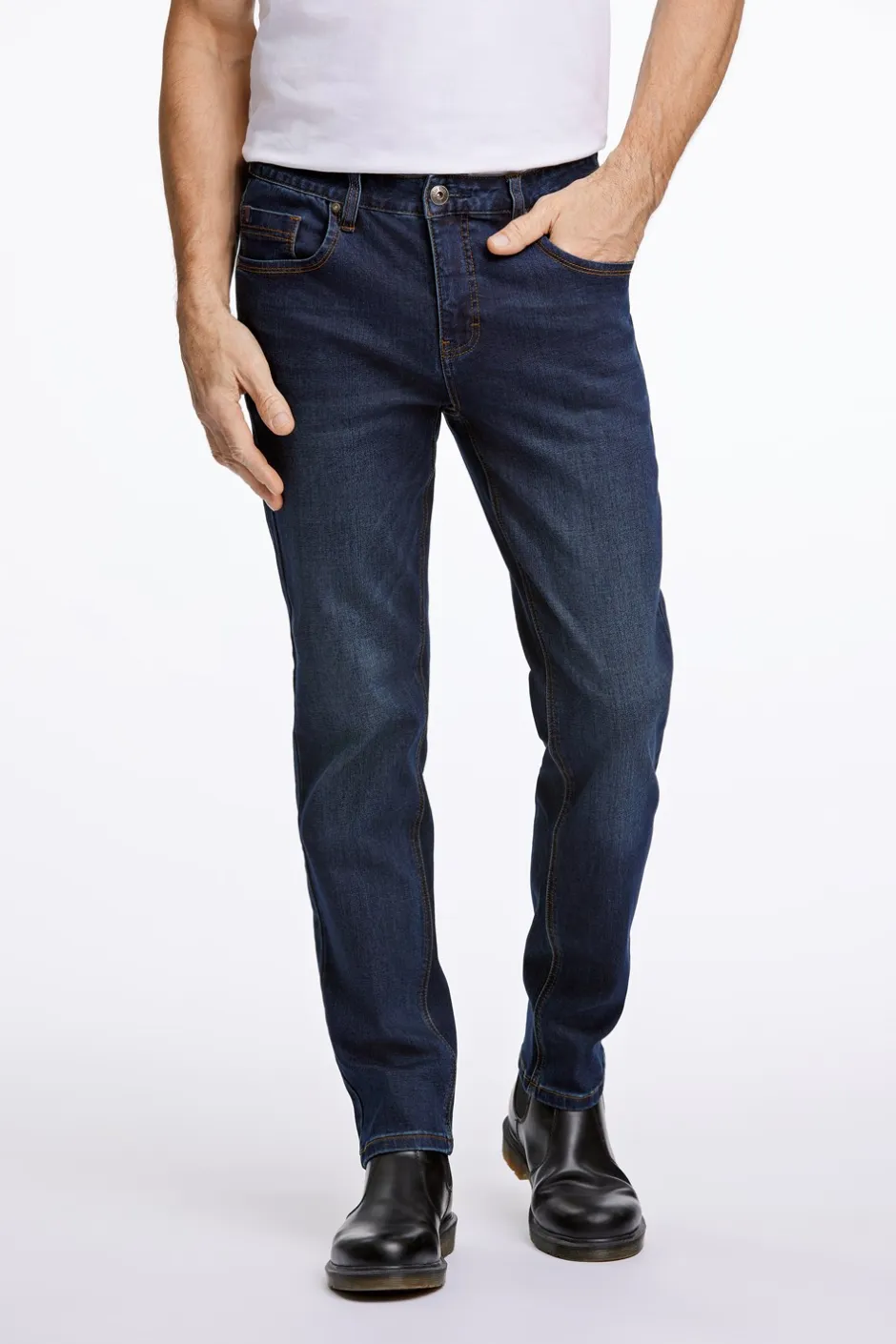 Hot Bison 5 Pocket Stay Cool Tapered Jeans, , W34/L36 Dark Denim