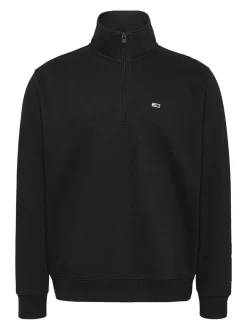 New Tommy Jeans 1/4 Zip Mock Neck Fleece Sweatshirt, , M Black