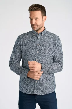 New Bison AOP Cotton/Linen Skjorte, , XL Blue
