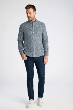 New Bison AOP Cotton/Linen Skjorte, , XL Blue