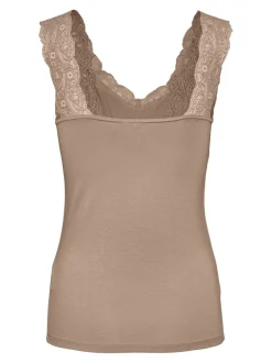 Pieces Barbera Lace Top, , L Warm Taupe