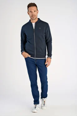 Hot Bison Baseball Collar Cardigan, , L Navy
