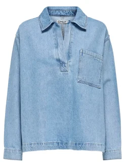 Clearance ONLY Birdie Polo Denimbluse, , M Light Blue Denim