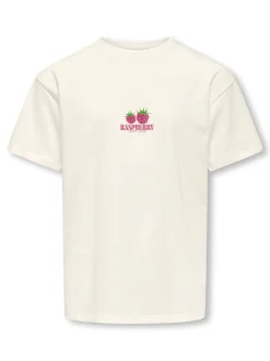 KIDS ONLY Carina Life Loose Printed T-shirt, , 146-152 cm Cloud Dancer Raspberry