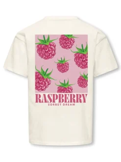KIDS ONLY Carina Life Loose Printed T-shirt, , 146-152 cm Cloud Dancer Raspberry