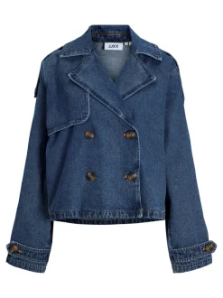 New JJXX Carlie Short Denim Trenchcoat, , L Medium Blue Denim