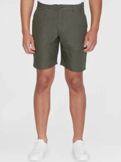 New Knowledge Cotton Apparel Chuck Linen Shorts, , 36 Burned Olive