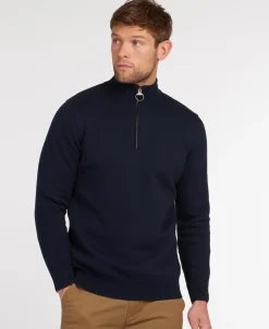 Hot Barbour Cotton Half Zip Striktrøje, , S Navy