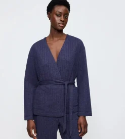 Triumph Cozy Comfort Quilted Robe Bluse, , 44 Blue Dark Combination