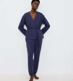 Triumph Cozy Comfort Quilted Robe Bluse, , 44 Blue Dark Combination