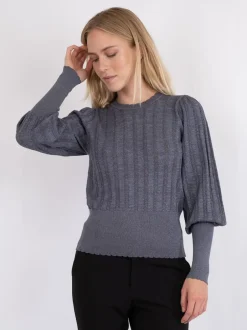 Neo Noir Dary Glitter Strikbluse, , 34 Steel Grey