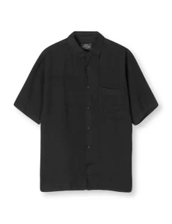 New Mads Nørgaard Dyed Linen Victor Skjorte, , XL Black