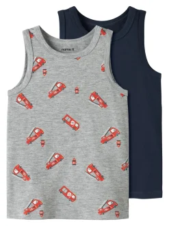 Best Name It Firetruck 2-pak Undertrøje, , 92 cm Grey Melange