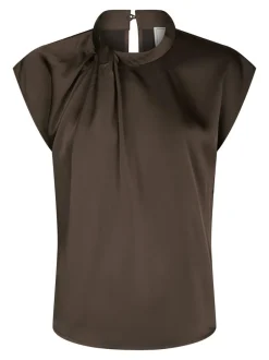 Discount Neo Noir Fleur Drapy Satin Bluse, , 40 Dark Brown