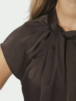 Discount Neo Noir Fleur Drapy Satin Bluse, , 40 Dark Brown