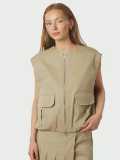 Hot Neo Noir Flo Balloon Twill Vest, , 40 Taupe