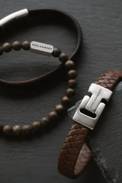 Clearance Steel & Barnett Gift Set Premium Triple Armbånd, , M Brown