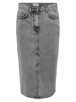 Hot ONLY Gry Højtaljet Denimnederdel, , M Grey Denim Acid