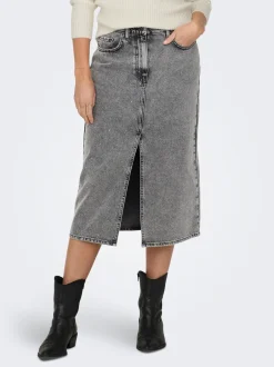 Hot ONLY Gry Højtaljet Denimnederdel, , M Grey Denim Acid