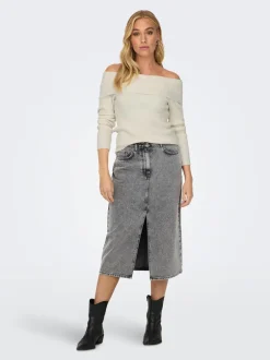 Hot ONLY Gry Højtaljet Denimnederdel, , M Grey Denim Acid