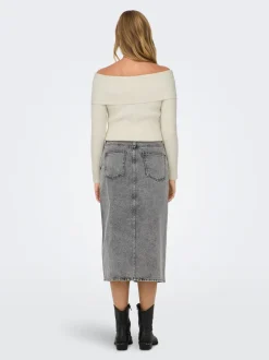 Hot ONLY Gry Højtaljet Denimnederdel, , M Grey Denim Acid