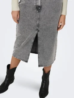 Hot ONLY Gry Højtaljet Denimnederdel, , M Grey Denim Acid