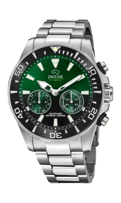 Jaguar Hybrid J888 Herreur, Stål/Grøn/Sort, 46 mm Sølv/Grøn