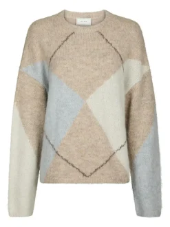 Best Neo Noir Inga Check Fluff Knit Striktrøje, , 36 Beige Melange