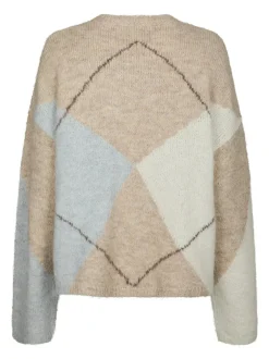 Best Neo Noir Inga Check Fluff Knit Striktrøje, , 36 Beige Melange