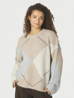 Best Neo Noir Inga Check Fluff Knit Striktrøje, , 36 Beige Melange