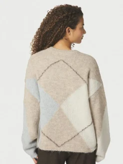 Best Neo Noir Inga Check Fluff Knit Striktrøje, , 36 Beige Melange