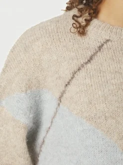 Best Neo Noir Inga Check Fluff Knit Striktrøje, , 36 Beige Melange