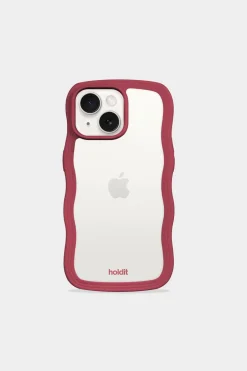 Best holdit Iphone 15/14/13 Transparent Wavy Cover, Red Velvet/Transparent