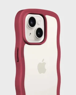 Best holdit Iphone 15/14/13 Transparent Wavy Cover, Red Velvet/Transparent