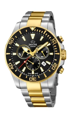 New Jaguar J862 Herreur, Stål/Guld/Sort, 43 mm Sølv/Sort