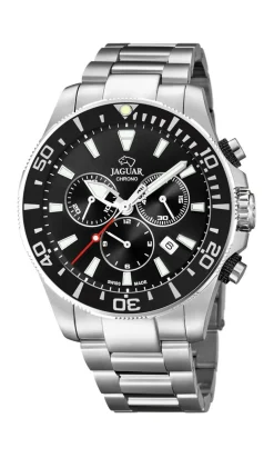 Discount Jaguar J861 Herreur, Stål/Sort, 43 mm Sølv/Sort