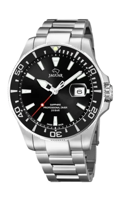 Online Jaguar J860 Herreur, Stål/Sort, 43 mm Sølv/Sort