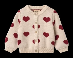 Best Wheat Jacquard Hearts Baby Cardigan, , 92 cm Offwhite Melange