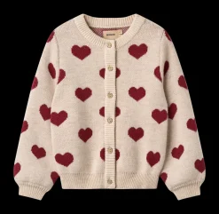 Wheat Jacquard Hearts Cardigan, , 116 cm*Børn Cardigans