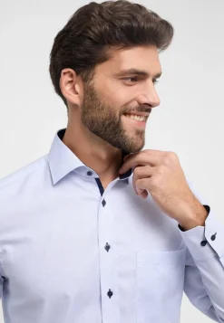Outlet Eterna Langærmet Comfort Fit Skjorte, , 42 Blå