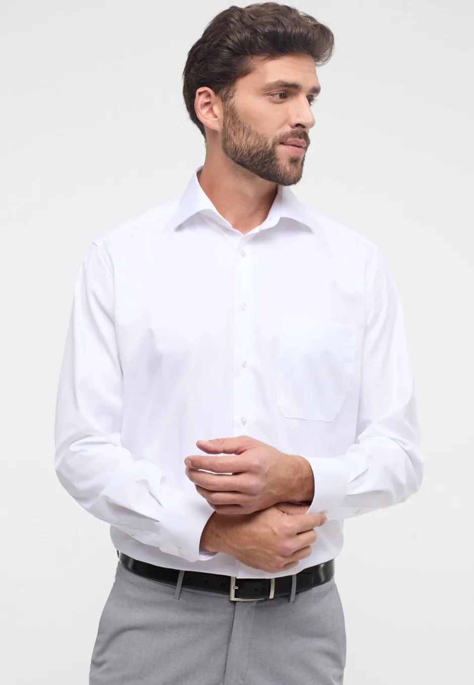 Best Eterna Langærmet Comfort Fit Skjorte, , 44 Hvid