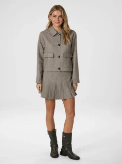 New Neo Noir Laurina Herringbone Nederdel, , 36 Dusty Brown