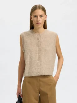 Sale Selected Women Lulu Button Vest, , M Birch