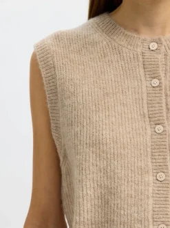 Sale Selected Women Lulu Button Vest, , M Birch