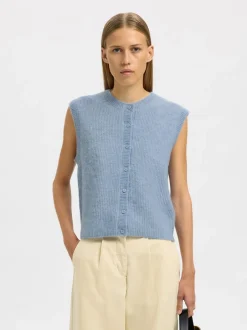 Discount Selected Women Lulu Button Vest, , S Cashmere Blue