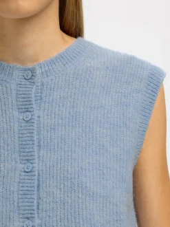 Discount Selected Women Lulu Button Vest, , S Cashmere Blue