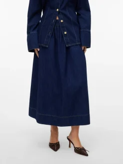 Discount Vero Moda Maiken Nederdel, , L Dark Blue Denim