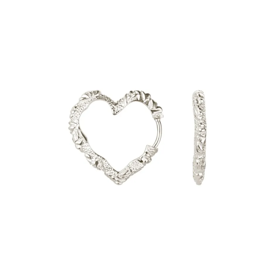Outlet Camille Brinch Medium Heart Crush Hoops, Silver