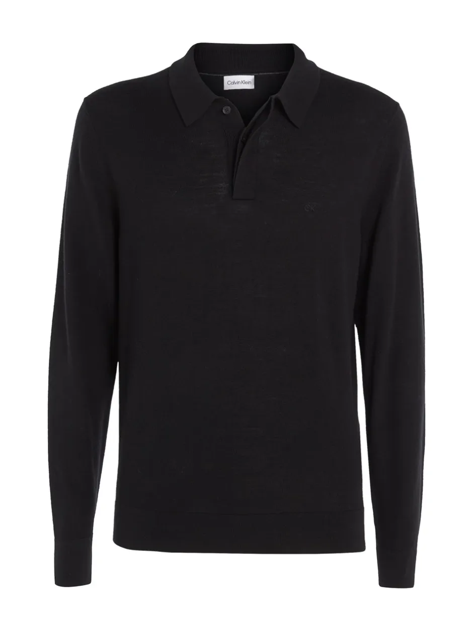 Clearance Calvin Klein Merino Polo Pullover, , XL Sort